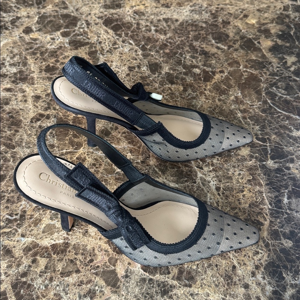 Dior j’adior christian Dior black plumetis mesh pump classic logo strap sz 39.5 - Picture 3 of 12